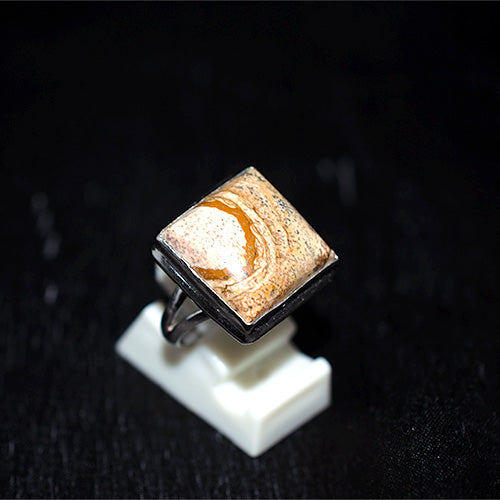 925 Sterling Silver Square Wave Pattern Jasper Ring