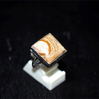925 Sterling Silver Square Wave Pattern Jasper Ring