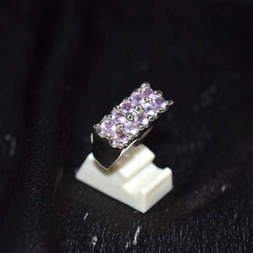 925 Sterling Silver Light Purple Gemstone Pave Row Ring