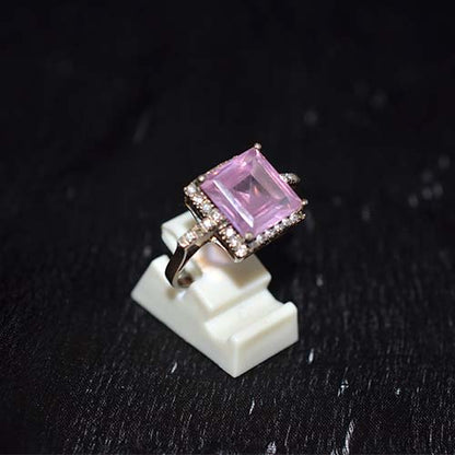 6 Carat Gold Plated Pink Princess Cut Halo Ring