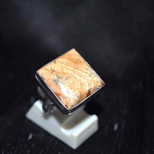 925 Sterling Silver Yellow Jasper Square Ring