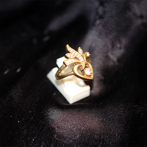 6 Carat Gold Plated Turkish Cubic Zirconia Heart Wing Motif Ring