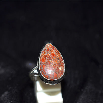 925 Sterling Silver Dinosaur Bone Teardrop Ring