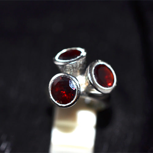 925 Sterling Silver Garnet Asymmetrical Three Stone Ring