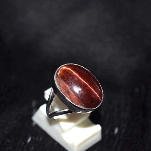 925 Sterling Silver Red Tiger Eye Cabochon Oval Ring