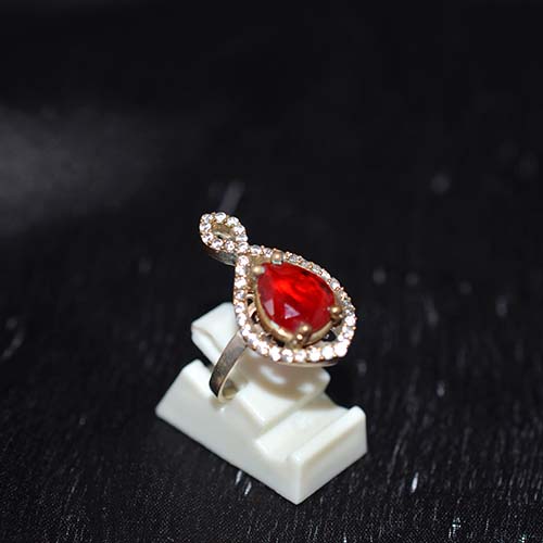 925 Sterling Silver Red Pear Drop Halo Ring