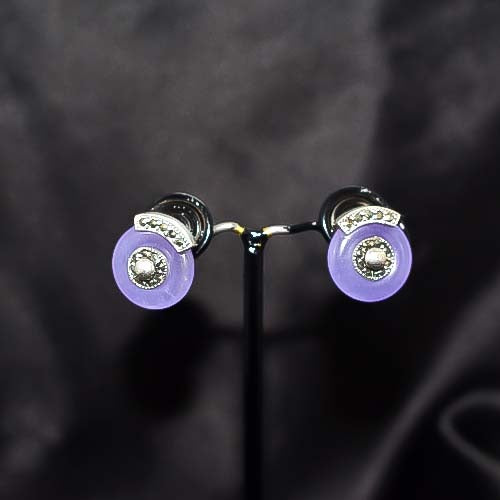 925 Sterling Silver Lavender Jade and Marcasite Donut Stud Earrings