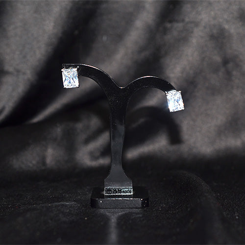 925 Sterling Silver Princess Cut Crystal Solitaire Stud Earrings