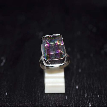925 Sterling Silver Rectangular Mystic Topaz Ring