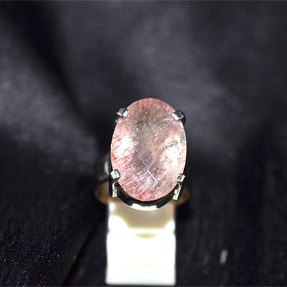 925 Sterling Silver Oval Strawberry Quartz Ring with Prong Setting