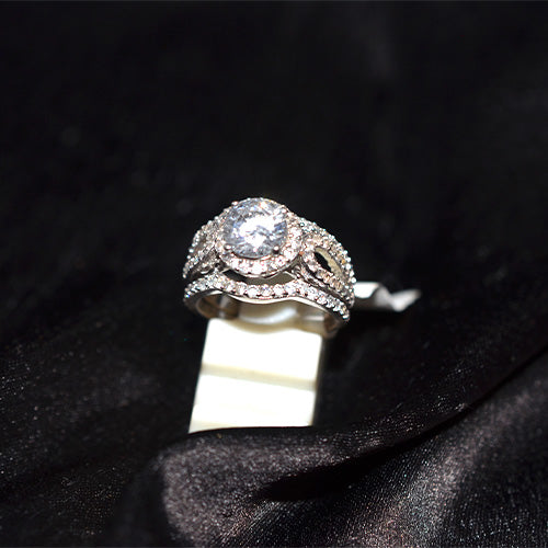 925 Sterling Silver Turkish Cubic Zirconia Intricate Halo Ring