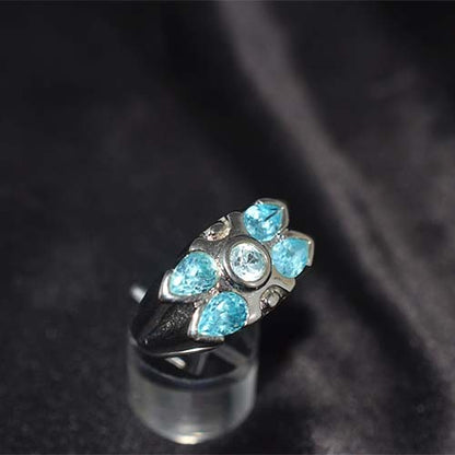 925 Sterling Silver Blue Topaz Multi-Stone Cluster Ring