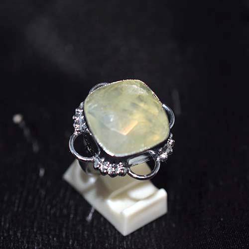 925 Sterling Silver Cushion Cut Prehnite Ornate Ring