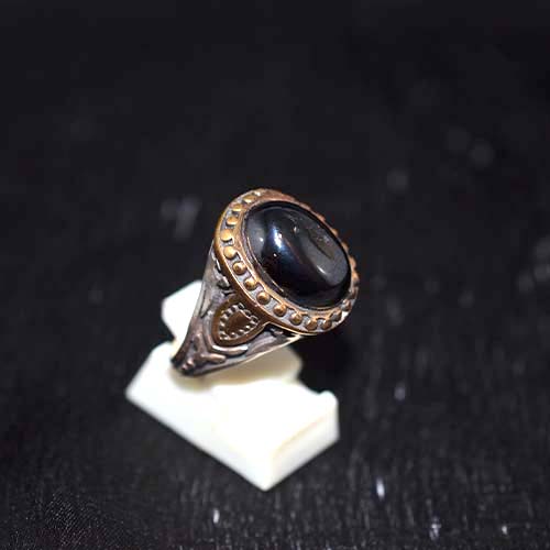 925 Sterling Silver Black Onyx Gold Accent Ring