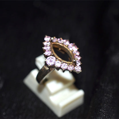 6 Carat Gold Plated Turkish Pink Sapphire Open Marquise Halo Ring