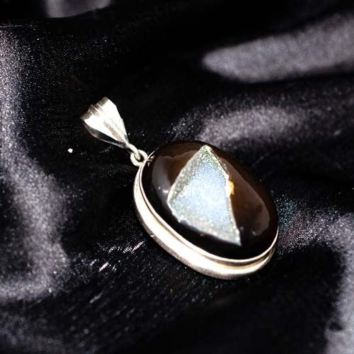 925 Sterling Silver Black Onyx Druzy Silver Pendant