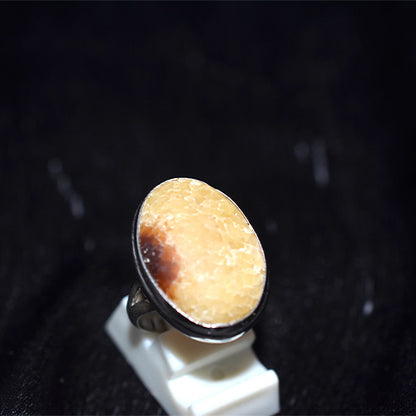 925 Sterling Silver Oval Patterned Agate Ring