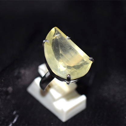 925 Sterling Silver Half Moon Lemon Quartz Contemporary Ring