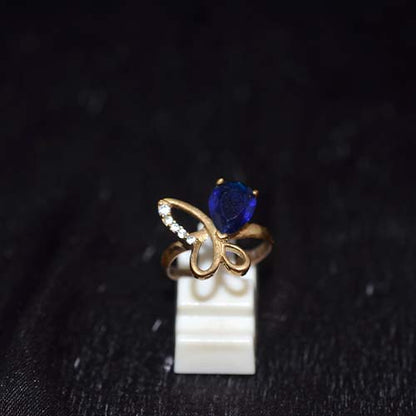 6 Carat Gold Plated Blue Sapphire Bow Design Ring