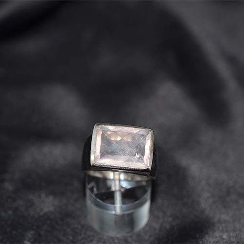 925 Sterling Silver Rose Quartz Emerald Cut Signet Ring