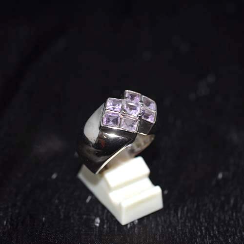 925 Sterling Silver Light Purple Gemstone Square Cluster Ring