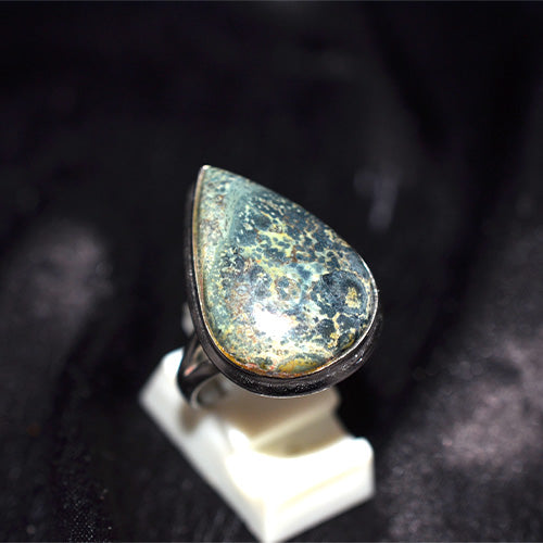 925 Sterling Silver Mottled Jasper Teardrop Ring