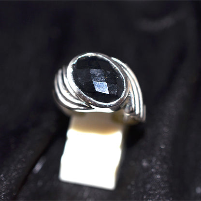 925 Sterling Silver Oval Black Onyx Layered Band Ring