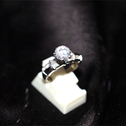 925 Sterling Silver Cubic Zirconia Bamboo Motif Ring