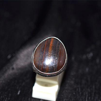 925 Sterling Silver Oval Tiger Iron Split Shank Ring