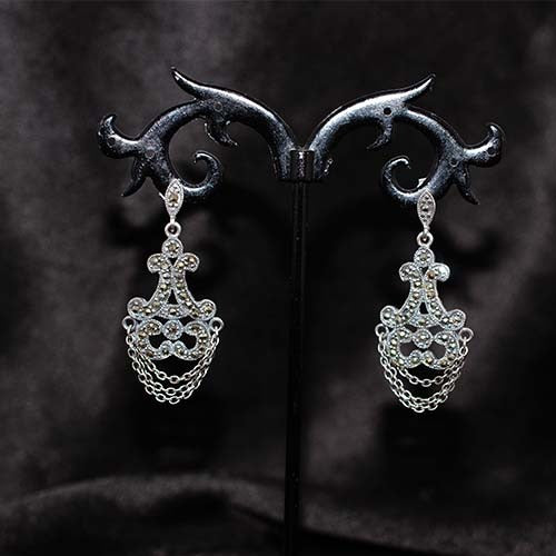 925 Sterling Silver White Crystal Chandelier Drop Earrings