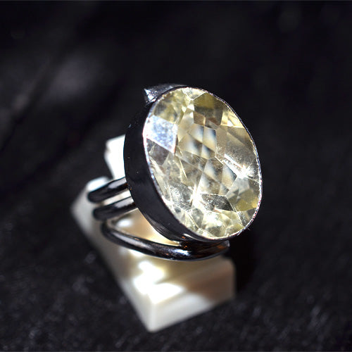 925 Sterling Silver Lemon Quartz Triple Band Ring