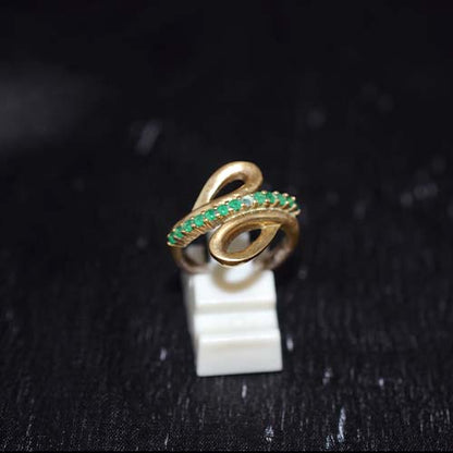6 Carat Gold Plated Green Stone Loop Motif Ring