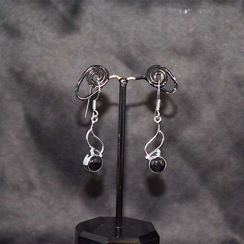 925 Sterling Silver Black Onyx Swirl Drop Earrings