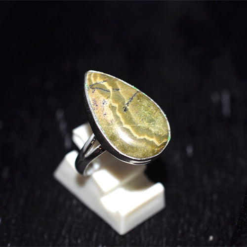 925 Sterling Silver Teardrop Green Jasper Ring