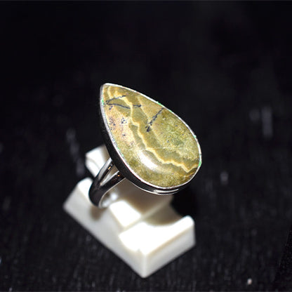 925 Sterling Silver Teardrop Green Jasper Ring