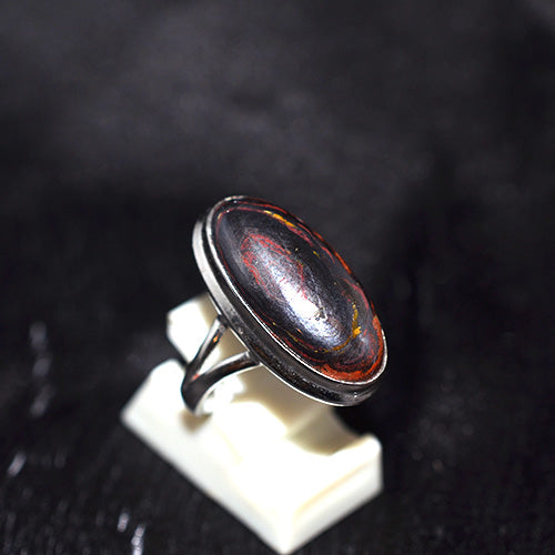 925 Sterling Silver Elongated Oval Tiger Iron Ring