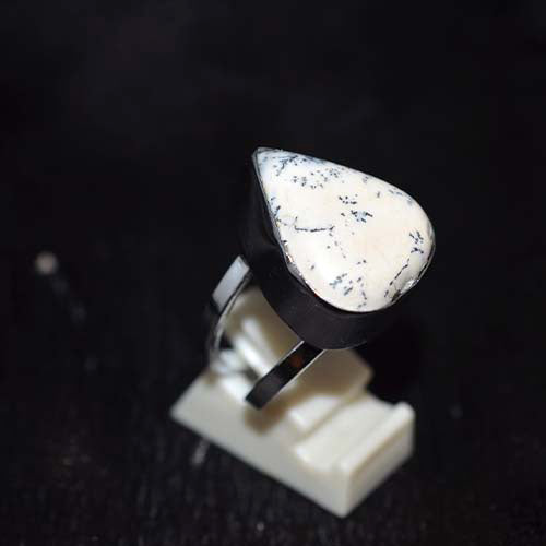 925 Sterling Silver Dendritic Opal Teardrop Ring