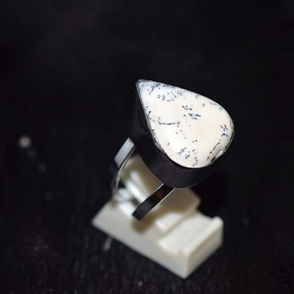 925 Sterling Silver Dendritic Opal Teardrop Ring
