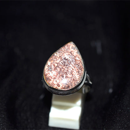 925 Sterling Silver Teardrop Fossil Jasper Ring