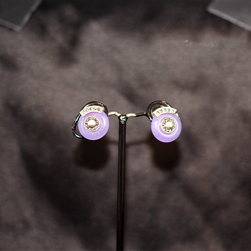 925 Sterling Silver Lavender Glass Button Stud Earrings