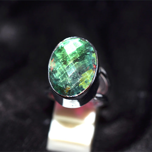 925 Sterling Silver Oval Rainbow Fluorite Ring