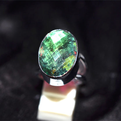 925 Sterling Silver Oval Rainbow Fluorite Ring