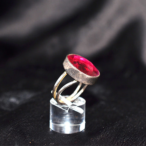925 Sterling Silver Oval Red Crystal Statement Ring