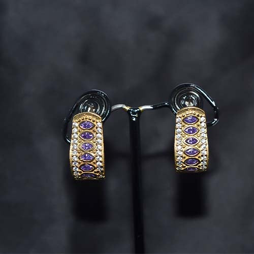 6 Carat Gold Plated Amethyst and White Crystal Hoop Earrings