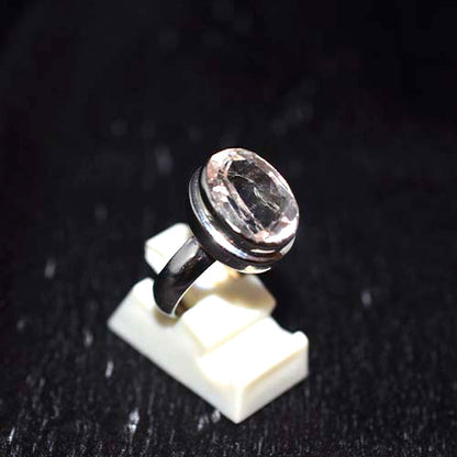 925 Sterling Silver Oval Rose Quartz Bezel Ring