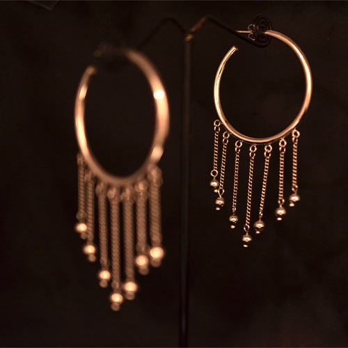 6 Carat Gold Plated Chain Fringe Hoop Earrings