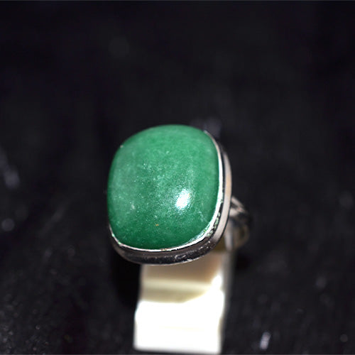 925 Sterling Silver Green Aventurine Cushion Cut Ring