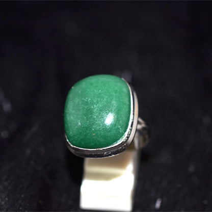 925 Sterling Silver Green Aventurine Cushion Cut Ring