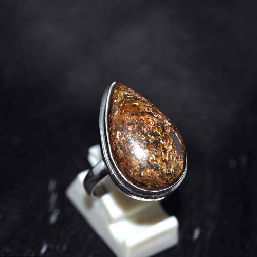 925 Sterling Silver Brown Jasper Pear Ring