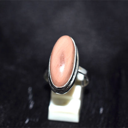 925 Sterling Silver Elongated Oval Rhodochrosite Ring